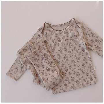 ins23春秋韓國嬰兒可愛淑女碎花長袖連體衣褲子女寶寶爬服2件套裝