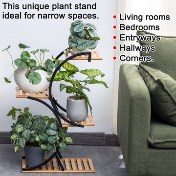 【TSH四層花架】多花盆植物支架 庭院陽臺客廳適用 角落收納架 黑色金屬材質 穩固耐用