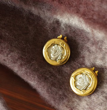 古董Vintage金銀雙色古幣錢幣人頭 夾式耳環 C704