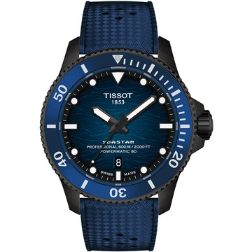 TISSOT 官方授權 Seastar 2000海洋之星陶瓷600米潛水錶/藍X黑/44mm/T1209073704100