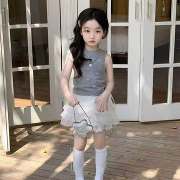 Mimo⭐女童夏季套裝韓版兒童洋氣蝴蝶結背心氣質寶寶短袖蛋糕兩件套