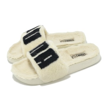 Puma 拖鞋 Leadcat 2 Fuzz Wns 女鞋 米白 黑 絨毛 緩衝 保暖 冬季 涼拖鞋 38731302