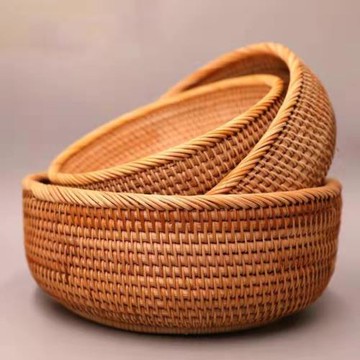 越南藤編收納筐零食干果物品茶幾化妝品編織收納盒創意水果籃子