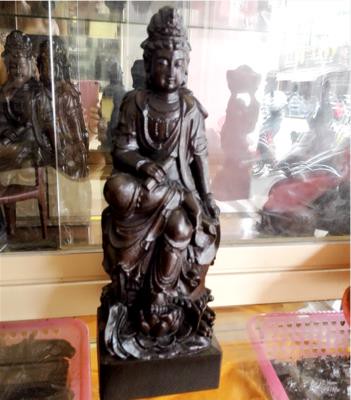 越南沉香木觀音自在如意觀音菩薩黑檀香蓮花佛像紅木雕擺件工藝品1入