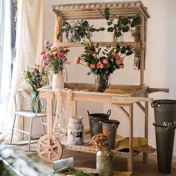 免運/ 可開票 快速出貨 戶外擺件 家庭擺飾 實木復古花架花車花架置物架花店裝飾陳列展架多功能推車陽臺花架