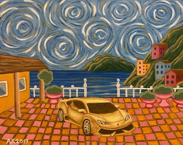 義大利心情，原創油畫，油畫，蘭博基尼，印象派