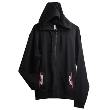 MOSCHINO 希臘製品牌字母LOGO織帶圖騰棉質連帽外套(黑色系)