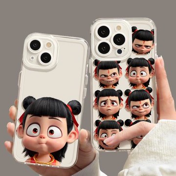 哪吒手機殼蘋果16promax新款2025高級感iphone13呆萌調皮15pro全包max透明殼plus11軟殼12男款16女款14防摔殼