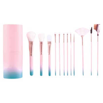 圓筒筆刷刷具12件組  含收納圓桶 腮紅刷 修容刷 粉底刷 遮瑕刷 眼影刷 唇刷 鼻影刷 眼線刷 睫毛刷 眉梳兩用刷  漸層色  1組