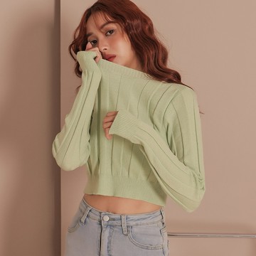 素色坑條針織上衣-綠【KT222890】