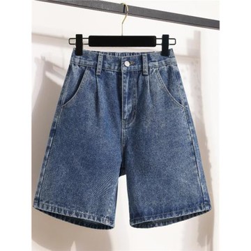 大碼女裝2026夏季新款胖MM松緊腰牛仔中褲女寬松直筒五分短褲子