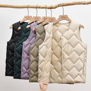 【巴黎精品】真羽絨90%白鴨絨羽絨背心羽絨衣夾克-輕薄菱形V領休閒保暖女外套5色p1bl10