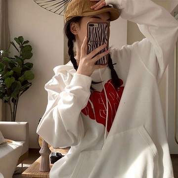 春秋薄款衛衣女寬松ins潮牌bf慵懶風設計感小眾連帽上衣