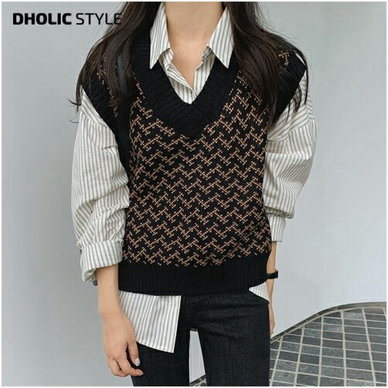 レディース 韓国 ファッション トップス ベスト ニットベスト Vネック ショート ルーズ ゆったり スクールルック スクールコーデ パターン 柄 秋 冬 カジュアル 通販 Lineポイント最大0 5 Get Lineショッピング