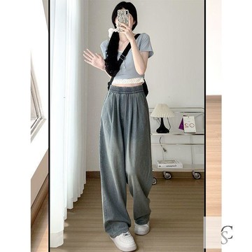 【XL-8XL大尺碼】👩牛仔褲 闊腿 直筒牛仔 喇叭拖地褲梨形身材顯瘦天絲牛仔褲女胖妹妹200斤顯瘦鬆緊腰遮肉大碼闊腿