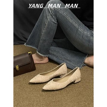 法式單鞋女2024夏季新款百搭低跟瓢鞋網紅爆款尖頭軟底軟皮奶奶鞋