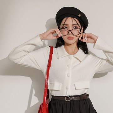 有領排釦薄呢上衣-白【KT224011】