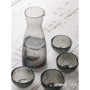 日式灰色玻璃清酒壺套裝錘紋清酒酒具鷹嘴壺日料梅酒果酒小白酒杯