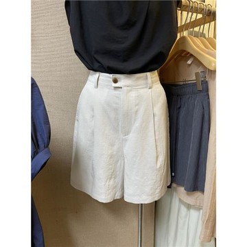 十三行2025年日常休閑通勤夏季凈色氣質顯瘦減齡百搭韓版棉麻中褲