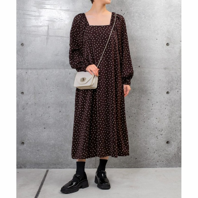 スタイルデリ ドット柄スクエアネックワンピ ス レディース ブラウン 01 Style Deli 通販 Lineポイント最大get Lineショッピング