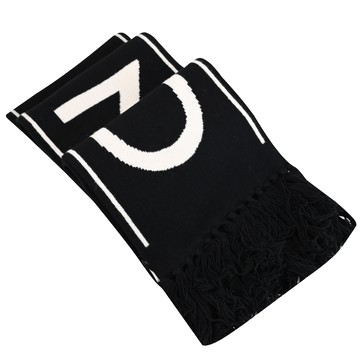 CELINE 品牌LOGO羊毛羊絨流蘇邊緣長圍巾/披肩.黑白