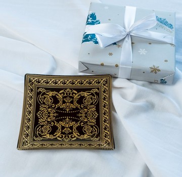 古典華麗創意玻璃小方盤(15cmX15cm)