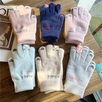 ins風手套冬天女可愛小熊貓加絨保暖防風騎車騎行學生防寒觸屏冬