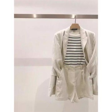 (免運)老錢風亞麻小西裝套裝女2026夏新款韓版高級感棉麻西服短褲兩件套