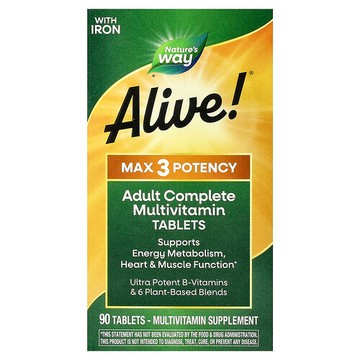 Nature's Way, Alive!® Max3 Potency，成年人多面多維生素，含鐵，90 片