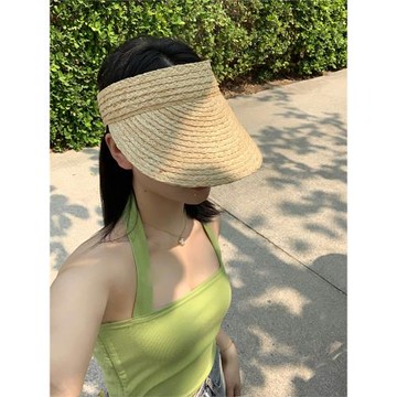 天然拉菲草/夏季遮陽空頂草帽女韓版ins簡約百搭出游沙灘防曬帽子