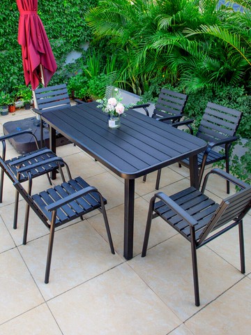 戶外桌椅露天陽臺家用休閑餐桌椅套裝室外防腐木鐵藝塑木庭院桌椅