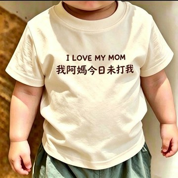 💖新品✨臺灣出貨✨我阿媽今日未打我 純棉夏季兒童男女童印花圓領寶寶短袖T恤
