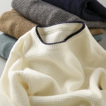 高顏值！客供菠蘿針織紋理！秋冬新款男士撞色圓領打底針織衫毛衣