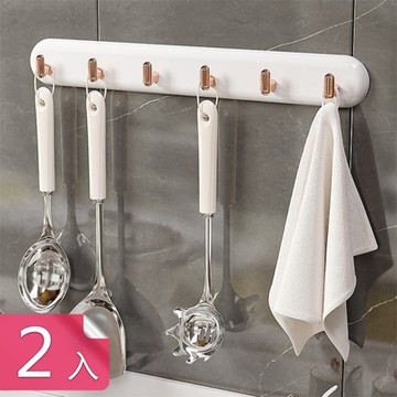 【荷生活】免打孔不留殘膠光潔璀璨感無痕掛勾 L型高承重一體式六連勾-2入組