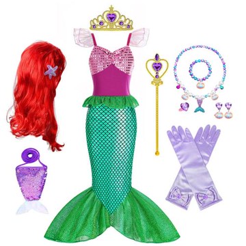 迪士尼女童美人魚公主裙夏季泳衣兒童連衣裙衣服魚尾裙子服裝套裝