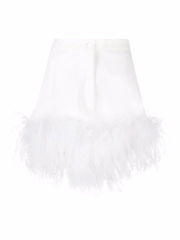 Seen Users - feather-trim denim shorts - women - Ostrich Feather/Cotton - L - White