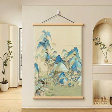 ✅【臺灣出貨】新中式千里江山入戶玄關裝飾畫走廊盡頭過道掛畫山水國畫風景壁畫