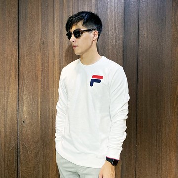 美國百分百【全新真品】FILA 大學T 刷毛 上衣 運動潮流 長袖T恤 logo 白色 AC51
