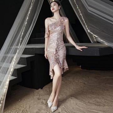 法式洋裝小晚禮服女生日宴會氣質高端輕奢小眾魚尾短款亮片連衣裙