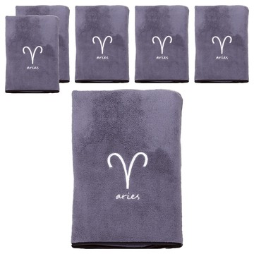 愛北鼻 珊瑚絨星座浴巾毛巾  牡羊座 深灰色  6條