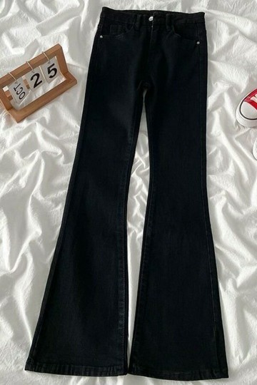 高腰黑色彈力微喇牛仔褲女春秋修身顯瘦2025辣妹高街拖地喇叭代發鑫弘-素時衣櫥