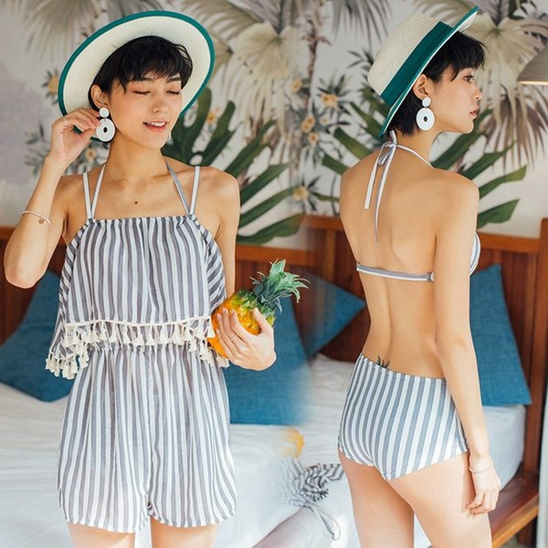 水着 ビキニ オフショル ワンピース ストライプ フレア ハイウエスト 体型カバー 3点セット Tyk1164 通販 Lineポイント最大get Lineショッピング