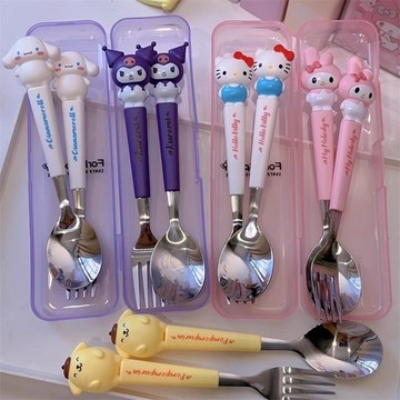 餐具套裝🎀 可愛庫洛米helloKitty美樂蒂大耳狗勺叉筷子學生帶飯獨立餐具 便攜式餐具 刀叉筷子套裝 兒童筷子 送禮