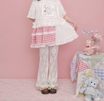 甜美少女 棉線蕾絲玫瑰百搭花邊褲