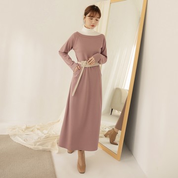 OB嚴選 船領收腰長袖長洋裝 《DA9966》大尺碼/現貨/女裝