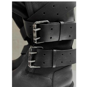 Venom巴黎毒液靴復古皮帶扣大筒圍厚底機車靴女長筒靴大頭馬丁靴