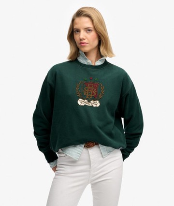 Superdry Women's Crest Loose Crew Green Size: 4