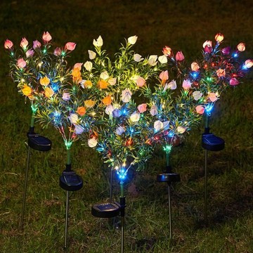 💡太陽能花燈 太陽能梔子花燈 花園燈 太陽能裝飾感應燈 太陽能花 庭院燈 草坪地插燈 感應燈 花園佈置戶外防水燈