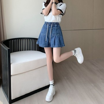 藍灰色牛仔短褲 水洗文藝鬆緊腰直筒闊腳褲 女夏季新款 五分高腰 短褲 速乾短褲 牛仔五分褲 通勤短褲  休閑褲 牛仔褲