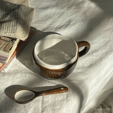🍀臺灣出貨🍀高顔值ins椰子帶勺子咖啡杯牛奶馬克杯可愛陶瓷釉下彩家用水杯